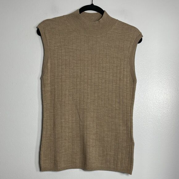 BANANA REPUBLIC Nezha Merino Wool Sleeveless Sweater Medium Beige Brown NEW Work - Picture 2 of 9